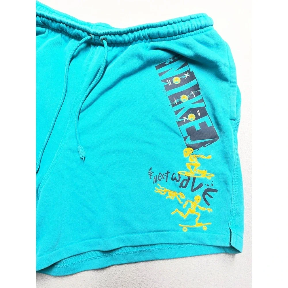 Nike‎ Mens XL The Next Wave Skate Shorts Teal Blue Skeleton Graphic French Terry